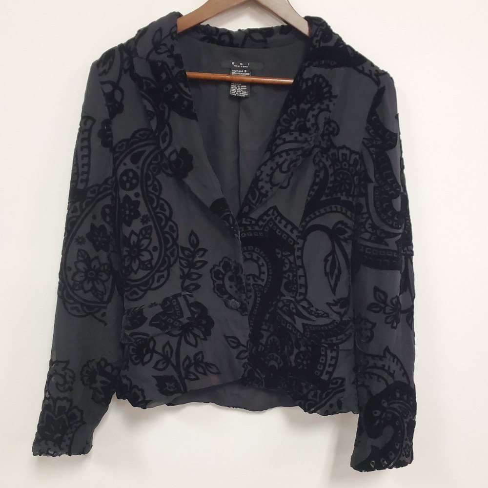 Eci Womens Silk Blend Velvet‎ Burnout Whimsigoth Blazer Jacket Size 8 Witchy